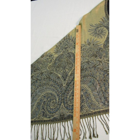 Vtg Boho Indigo Blue Paisley Shawl Wrap Gold Metallic Lame Textile - Picture 8 of 12